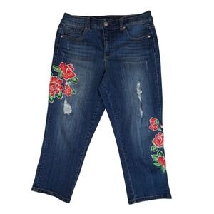 Melissa McCarthy Seven Jeans Medium Wash Floral Embroidered Distressed Crop 16W